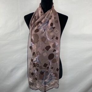 Vintage 80’s Halston Silk Chiffon Purple Floral Abstract Scarf